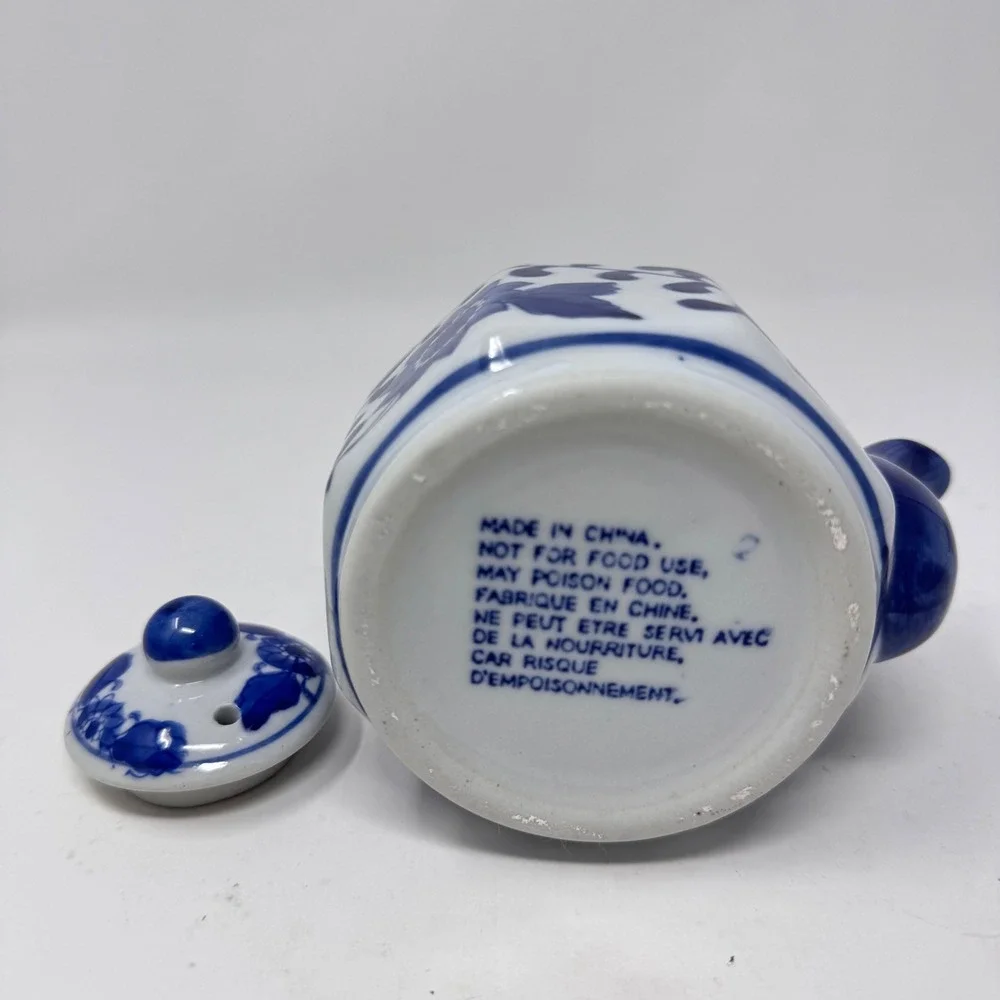 Blue and White Porcelain Teapot Floral Vine Design China Decorative Small